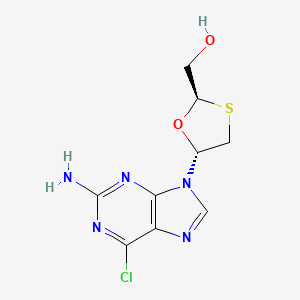 molecular formula C9H10ClN5O2S B12803470 1,3-Oxathiolane-2-methanol, 5-(2-amino-6-chloro-9H-purin-9-yl)-, (2R-trans)- CAS No. 145986-43-2