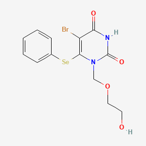 molecular formula C13H13BrN2O4Se B12803484 1-((2-Hydroxyethoxy)methyl)-6-(phenylselenenyl)-5-bromouracil CAS No. 136632-06-9