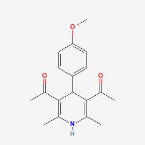 molecular formula C18H21NO3 B12803689 Ethanone, 1,1'-(1,4-dihydro-4-(4-methoxyphenyl)-2,6-dimethyl-3,5-pyridinediyl)bis- CAS No. 86524-52-9