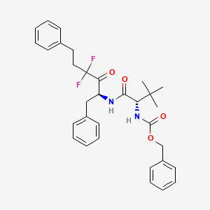 molecular formula C32H36F2N2O4 B12803725 Carbamic acid, (1-(((3,3-difluoro-2-oxo-5-phenyl-1-(phenylmethyl)pentyl)amino)carbonyl)-2,2-dimethylpropyl)-, phenylmethyl ester, (S-(R*,R*))- CAS No. 134450-36-5