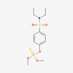 molecular formula C12H20NO5PS2 B12803744 Phosphorothioic acid, O,O-dimethyl ester, O-ester with N,N-diethyl-p-hydroxybenzenesulfonamide CAS No. 3078-92-0