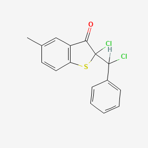 molecular formula C16H12Cl2OS B12803785 2-Chloro-2-(chloro(phenyl)methyl)-5-methyl-1-benzothiophen-3(2H)-one CAS No. 63743-71-5