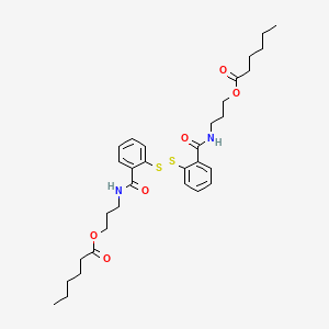 molecular formula C32H44N2O6S2 B12803805 Hexanoic acid, dithiobis(2,1-phenylenecarbonylimino-3,1-propanediyl) ester CAS No. 88848-50-4
