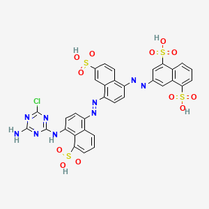 molecular formula C33H22ClN9O12S4 B12804278 3-((4-((4-((4-Amino-6-chloro-1,3,5-triazin-2-yl)amino)-5-sulphonaphthyl)azo)-6-sulphonaphthyl)azo)naphthalene-1,5-disulphonic acid CAS No. 93858-31-2