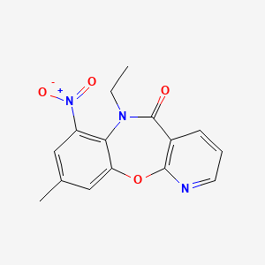 molecular formula C15H13N3O4 B12804353 6-Ethyl-9-methyl-7-nitro-pyrido(2,3-b)(1,5)benzoxazepin-5(6H)-one CAS No. 140413-25-8