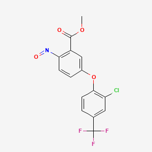 molecular formula C15H9ClF3NO4 B12804372 Benzoic acid, 5-(2-chloro-4-(trifluoromethyl)phenoxy)-2-nitroso-, methyl ester CAS No. 86823-18-9