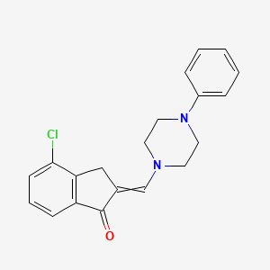 molecular formula C20H19ClN2O B12804428 2,3-Dihydro-4-chloro-2-((4-phenyl-1-piperazinyl)methylene)-1H-inden-1-one CAS No. 34924-83-9