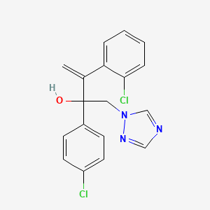 molecular formula C18H15Cl2N3O B12804609 alpha-(4-Chlorophenyl)-alpha-(1-(2-chlorophenyl)ethenyl)-1H-1,2,4-triazole-1-ethanol CAS No. 124669-21-2