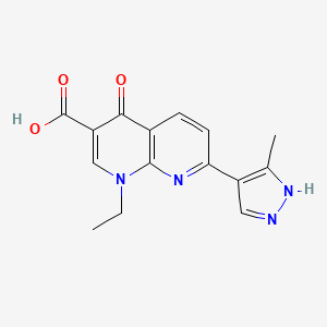 molecular formula C15H14N4O3 B12804633 1-ethyl-7-(3-methyl-1H-pyrazol-4-yl)-4-oxo-1,8-naphthyridine-3-carboxylic acid CAS No. 63475-33-2