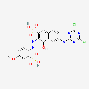 molecular formula C21H16Cl2N6O8S2 B12804685 6-((4,6-Dichloro-1,3,5-triazin-2-yl)methylamino)-4-hydroxy-3-((4-methoxy-2-sulphophenyl)azo)naphthalene-2-sulphonic acid CAS No. 93858-26-5