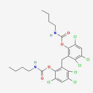molecular formula C23H24Cl6N2O4 B12804814 Carbamic acid, butyl-, methylenebis(3,4,6-trichloro-o-phenylene) ester CAS No. 27891-39-0