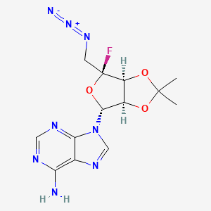 molecular formula C13H15FN8O3 B12804843 Adenosine, 5'-azido-5'-deoxy-4'-C-fluoro-2',3'-O-(1-methylethylidene)- CAS No. 33962-34-4