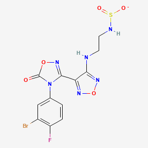 molecular formula C12H9BrFN6O5S- B12804847 4-(3-Bromo-4-fluorophenyl)-5-oxo-3-[4-[2-(sulfinatoamino)ethylamino]-1,2,5-oxadiazol-3-yl]-1,2,4-oxadiazole 