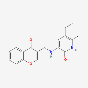 molecular formula C18H18N2O3 B12804935 2(1H)-Pyridinone, 5-ethyl-6-methyl-3-(((4-oxo-4H-1-benzopyran-3-yl)methyl)amino)- CAS No. 143707-85-1