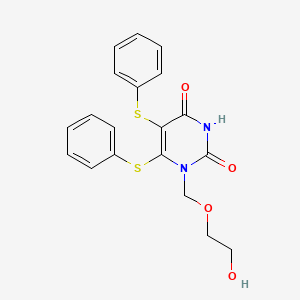molecular formula C19H18N2O4S2 B12805019 2,4(1H,3H)-Pyrimidinedione, 1-((2-hydroxyethoxy)methyl)-5,6-bis(phenylthio)- CAS No. 125057-00-3