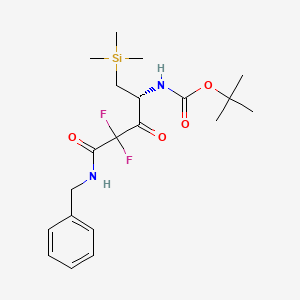molecular formula C20H30F2N2O4Si B12805149 Carbamic acid, (3,3-difluoro-2,4-dioxo-4-((phenylmethyl)amino)-1-((trimethylsilyl)methyl)butyl)-, 1,1-dimethylethyl ester CAS No. 148797-21-1