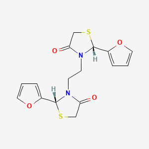 molecular formula C16H16N2O4S2 B12805170 4-Thiazolidinone, 3,3'-ethylenebis(2-(2-furyl)-, (+-)- CAS No. 131420-34-3