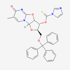 molecular formula C33H28N4O5S B12805220 Anhydro-trityl-imidazoyl-thiocarbonyl-T CAS No. 132776-28-4