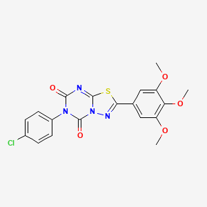 molecular formula C19H15ClN4O5S B12805236 5H-(1,3,4)Thiadiazolo(3,2-a)(1,3,5)triazine-5,7(6H)-dione, 6-(4-chlorophenyl)-2-(3,4,5-trimethoxyphenyl)- CAS No. 125766-38-3