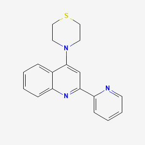 molecular formula C18H17N3S B12805244 Quinoline, 2-(2-pyridinyl)-4-(4-thiomorpholinyl)- CAS No. 133671-54-2