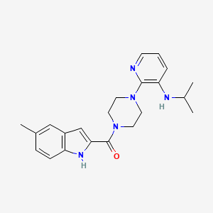 molecular formula C22H27N5O B12805741 Piperazine, 1-(3-((1-methylethyl)amino)-2-pyridinyl)-4-((5-methyl-1H-indol-2-yl)carbonyl)- CAS No. 136817-43-1