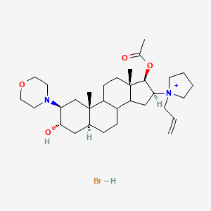molecular formula C32H54BrN2O4+ B12806366 [(2S,3S,5S,10S,13S,16S,17R)-3-hydroxy-10,13-dimethyl-2-morpholin-4-yl-16-(1-prop-2-enylpyrrolidin-1-ium-1-yl)-2,3,4,5,6,7,8,9,11,12,14,15,16,17-tetradecahydro-1H-cyclopenta[a]phenanthren-17-yl] acetate;hydrobromide 