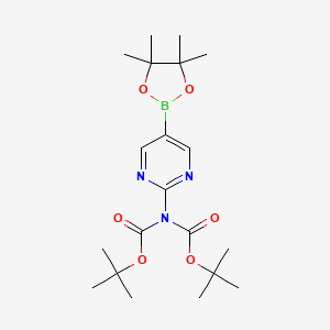 molecular formula C20H32BN3O6 B1280696 2-(N,N-双博克氨基)嘧啶-5-硼酸，频哪醇酯 CAS No. 1190423-36-9