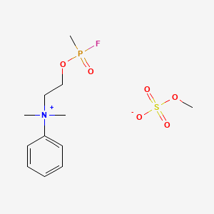 molecular formula C12H21FNO6PS B12808228 Ammonium, (2-hydroxyethyl)dimethylphenyl-, methyl sulfate, ester with methylphosphinofluoridate CAS No. 19447-71-3