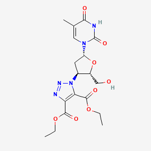 molecular formula C18H23N5O8 B12808271 Thymidine, 3'-(4,5-bis(ethoxycarbonyl)-1H-1,2,3-triazol-1-yl)-3'-deoxy- CAS No. 127479-61-2