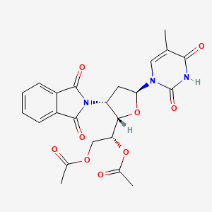 molecular formula C23H23N3O9 B12808452 2,4(1H,3H)-Pyrimidinedione, 1-(5,6-di-O-acetyl-2,3-dideoxy-3-(1,3-dihydro-1,3-dioxo-2H-isoindol-2-yl)-alpha-D-arabino-hexofuranosyl)-5-methyl- CAS No. 133488-19-4