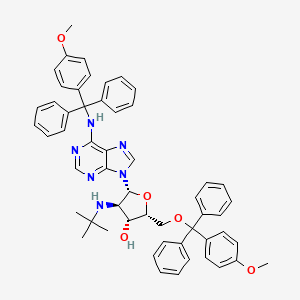 molecular formula C54H54N6O5 B12808571 9H-Purin-6-amine, 9-(2-deoxy-2-((1,1-dimethylethyl)amino)-5-O-((4-methoxyphenyl)diphenylmethyl)-beta-D-xylofuranosyl)-N-((4-methoxyphenyl)diphenylmethyl)- CAS No. 134934-75-1