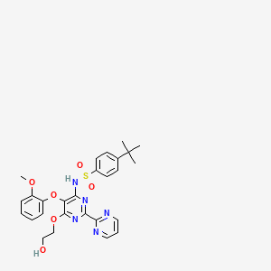 molecular formula C27H49N5O6S B12808778 4-tert-butyl-N-[6-(2-hydroxyethoxy)-5-(2-methoxyphenoxy)-2-pyrimidin-2-ylpyrimidin-4-yl]benzenesulfonamide;molecular hydrogen 