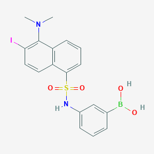 molecular formula C18H18BIN2O4S B128088 3-(5-Dimethylamino-6-iodo-1-naphthalenesulfonamido)phenylboronic acid CAS No. 147353-58-0