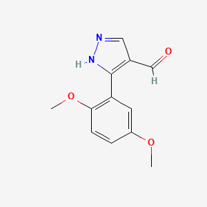 molecular formula C12H12N2O3 B1280895 3-(2,5-dimethoxyphenyl)-1H-pyrazole-4-carbaldehyde CAS No. 879996-64-2