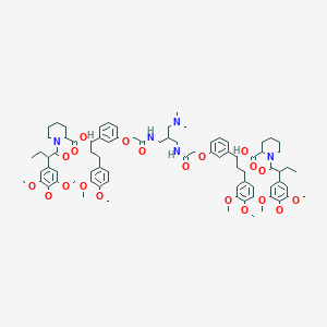 molecular formula C82H107N5O20 B12809832 [3-(3,4-Dimethoxyphenyl)-1-[3-[2-[[2-[[[2-[3-[3-(3,4-dimethoxyphenyl)-1-[1-[2-(3,4,5-trimethoxyphenyl)butanoyl]piperidine-2-carbonyl]oxypropyl]phenoxy]acetyl]amino]methyl]-3-(dimethylamino)propyl]amino]-2-oxoethoxy]phenyl]propyl] 1-[2-(3,4,5-trimethoxyphenyl)butanoyl]piperidine-2-carboxylate 