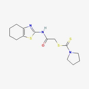 molecular formula C14H19N3OS3 B12809888 1-Pyrrolidinecarbodithioic acid, 2-oxo-2-((4,5,6,7-tetrahydro-2-benzothiazolyl)amino)ethyl ester CAS No. 126830-79-3