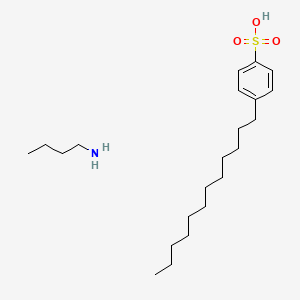 molecular formula C18H30O3S.C4H11N<br>C22H41NO3S B12810428 butan-1-amine;4-dodecylbenzenesulfonic acid CAS No. 14356-36-6