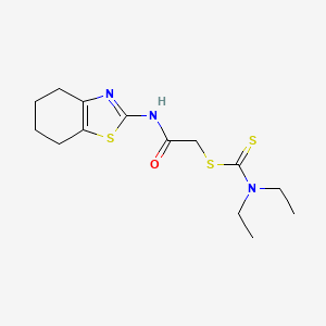 molecular formula C14H21N3OS3 B12810901 Carbamodithioic acid, diethyl-, 2-oxo-2-((4,5,6,7-tetrahydro-2-benzothiazolyl)amino)ethyl ester CAS No. 126830-78-2