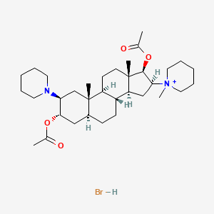 molecular formula C34H58BrN2O4+ B12810984 [(2S,3S,5S,8R,9S,10S,13S,14S,16S,17R)-17-acetyloxy-10,13-dimethyl-16-(1-methylpiperidin-1-ium-1-yl)-2-piperidin-1-yl-2,3,4,5,6,7,8,9,11,12,14,15,16,17-tetradecahydro-1H-cyclopenta[a]phenanthren-3-yl] acetate;hydrobromide 