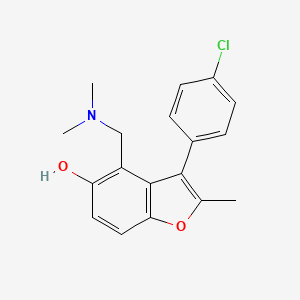 molecular formula C18H18ClNO2 B12811197 5-BENZOFURANOL, 3-(p-CHLOROPHENYL)-4-DIMETHYLAMINOMETHYL-2-METHYL- CAS No. 74151-14-7