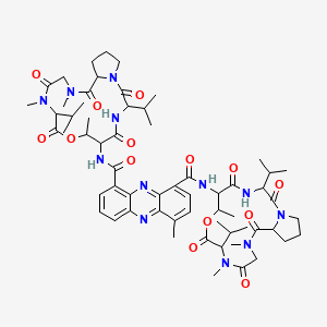 molecular formula C61H84N12O14 B12811829 L-Valine, L-threonyl-D-valyl-L-prolyl-N-methylglycyl-N-methyl-,xi-lactone, 1,1'-diamide with 4-methyl-1,9-phenazinedicarboxylic acid10,5,5 CAS No. 71065-59-3