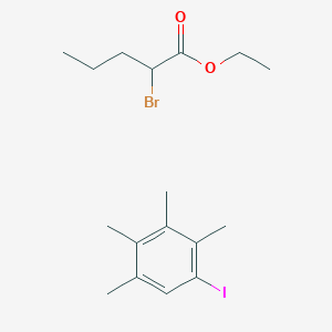 molecular formula C17H26BrIO2 B12812300 Ethyl 2-bromopentanoate;1-iodo-2,3,4,5-tetramethylbenzene 