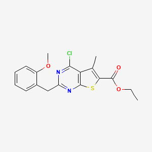 molecular formula C18H17ClN2O3S B12812885 Ethyl 4-chloro-2-(2-methoxybenzyl)-5-methylthieno[2,3-d]pyrimidine-6-carboxylate 