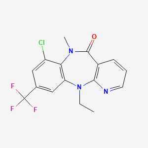 molecular formula C16H13ClF3N3O B12813002 7-Chloro-N11-ethyl-N6-methyl-9-trifluoromethyl-6,11-dihydro-5H-pyrido(2,3-b)(1,5)benzodiazepin-5-one CAS No. 133626-85-4