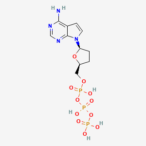 molecular formula C11H17N4O11P3 B12813194 Triphosphoric acid, P-((5-(4-amino-7H-pyrrolo(2,3-d)pyrimidin-7-yl)tetrahydro-2-furanyl)methyl) ester, (2S-cis)- CAS No. 117560-92-6