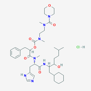 1-Cyclohexyl-3-hydroxy-6-methyl-2-(N(alpha)-methyl-N(alpha)-(2-(N-methyl-N-(2-(N-methyl-N-morpholinocarbonylamino)ethyl)aminocarbonyloxy)-3-phenylpropionyl)histidyl)aminoheptane hydrochloride