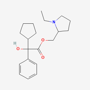 molecular formula C20H29NO3 B12814753 N-Ethyl-2-pyrrolidylmethyl phenylcyclopentylglycolate CAS No. 7199-05-5