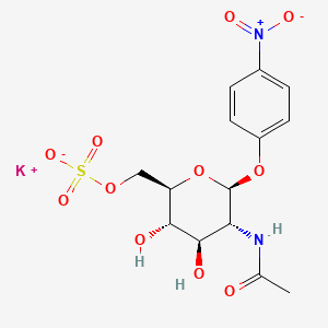 molecular formula C14H17KN2O11S B12814874 Potassium ((2R,3S,4R,5R,6S)-5-acetamido-3,4-dihydroxy-6-(4-nitrophenoxy)tetrahydro-2H-pyran-2-yl)methyl sulfate 