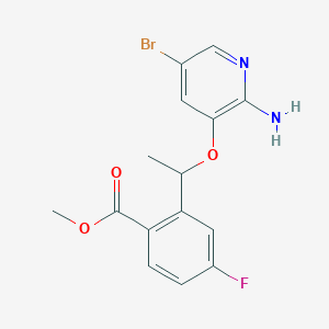 molecular formula C15H14BrFN2O3 B12815425 Methyl 2-(1-(2-amino-5-bromopyridin-3-yloxy)ethyl)-4-fluorobenzoate 
