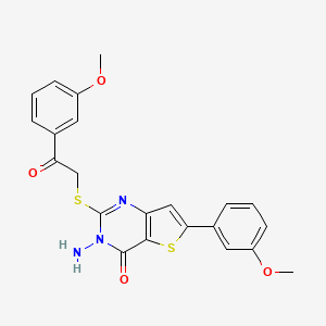 molecular formula C22H19N3O4S2 B12815673 3-Amino-6-(3-methoxyphenyl)-2-((2-(3-methoxyphenyl)-2-oxoethyl)thio)thieno[3,2-d]pyrimidin-4(3H)-one 